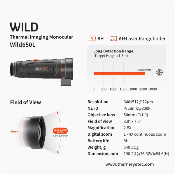ThermTec Thermalkamera Wild 650L Laser Rangefinder