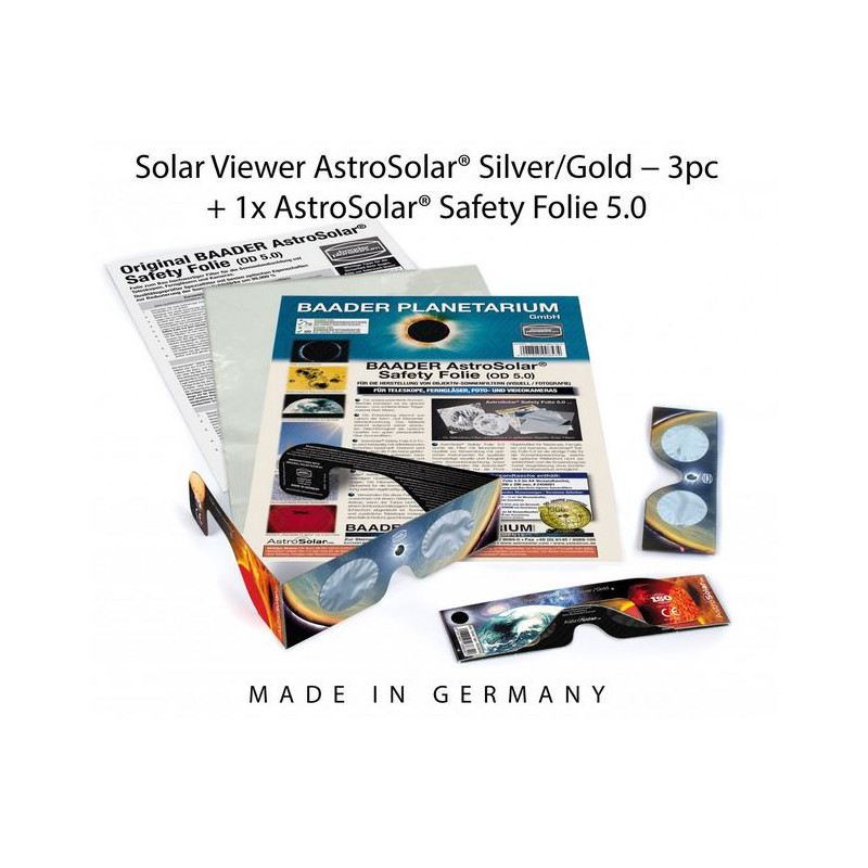 Baader Sonnenfilter-Set: 3xAstroSolar® Silver/Gold Brillen und 1xAstroSolar-Folie