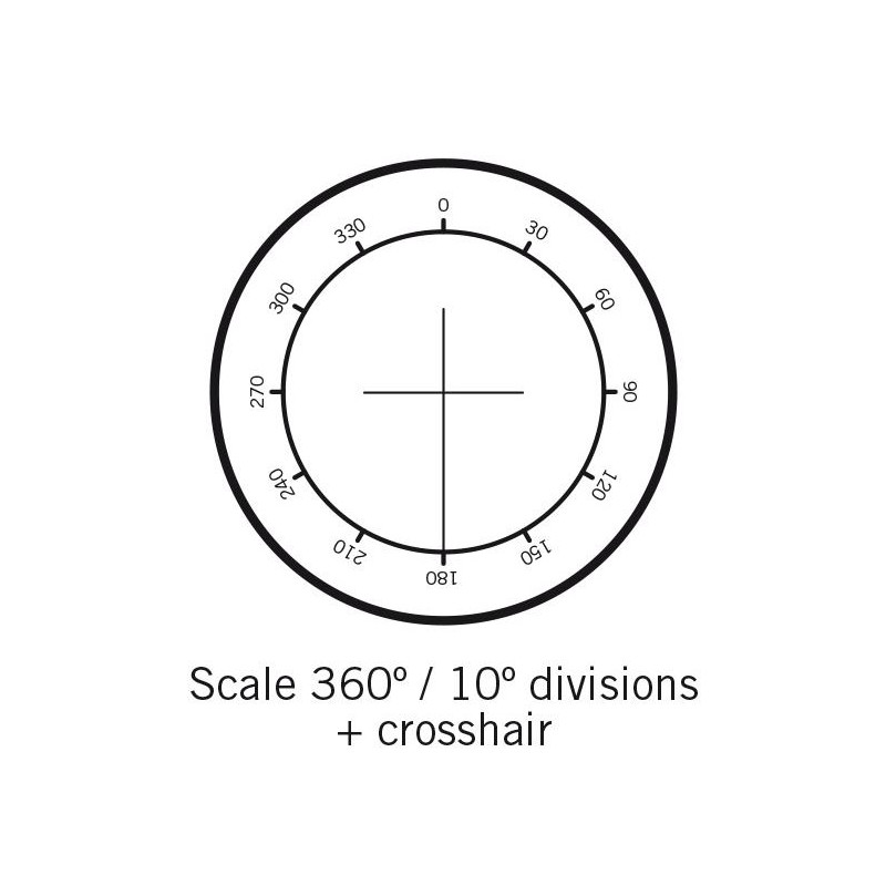 Motic Mikrometerstrichplatte Strichplatte Winkelmesser 360°, Abstufung 30° und Fadenkreuz, (Ø25mm)