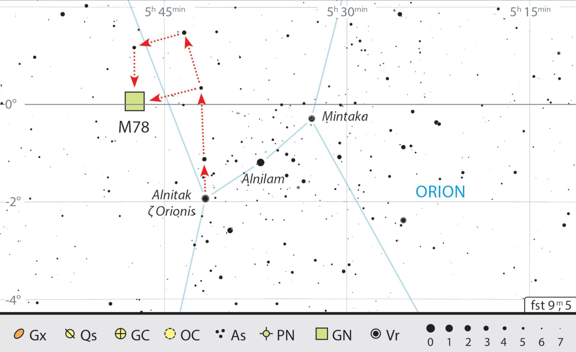 Aufsuchkarte für M 78 im Orion. J. Scholten