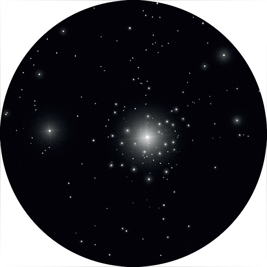 Zeichnung von NGC 2362 mit einem 16 Zoll Teleskop bei
138- bis 400-facher Vergrößerung. Anna Ebeling