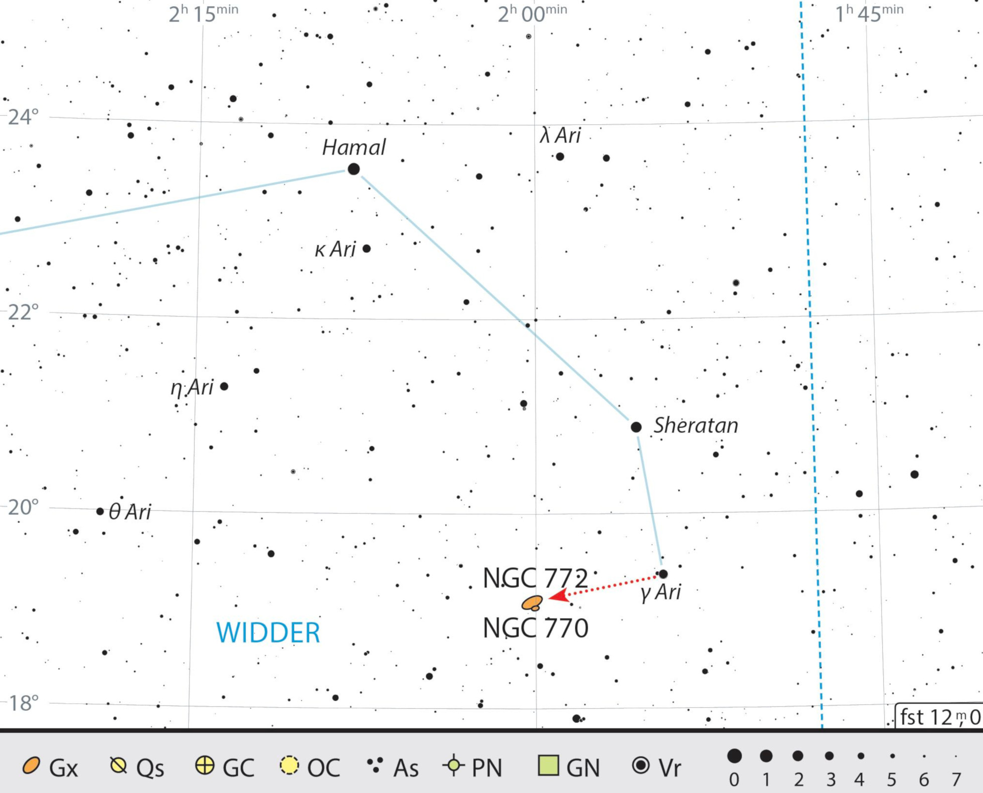 Aufsuchkarte von NGC 772 im Sternbild Widder. J. Scholten