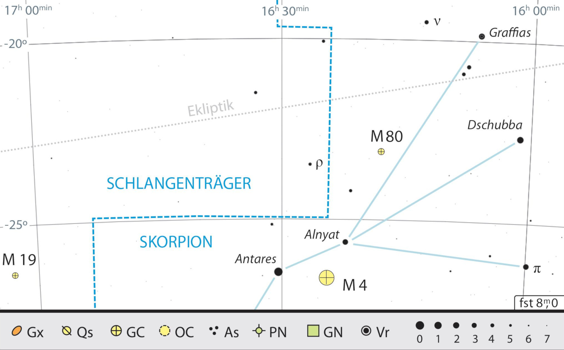 Aufsuchkarte für ν Scorpii und M 4. Kai v. Schauroth