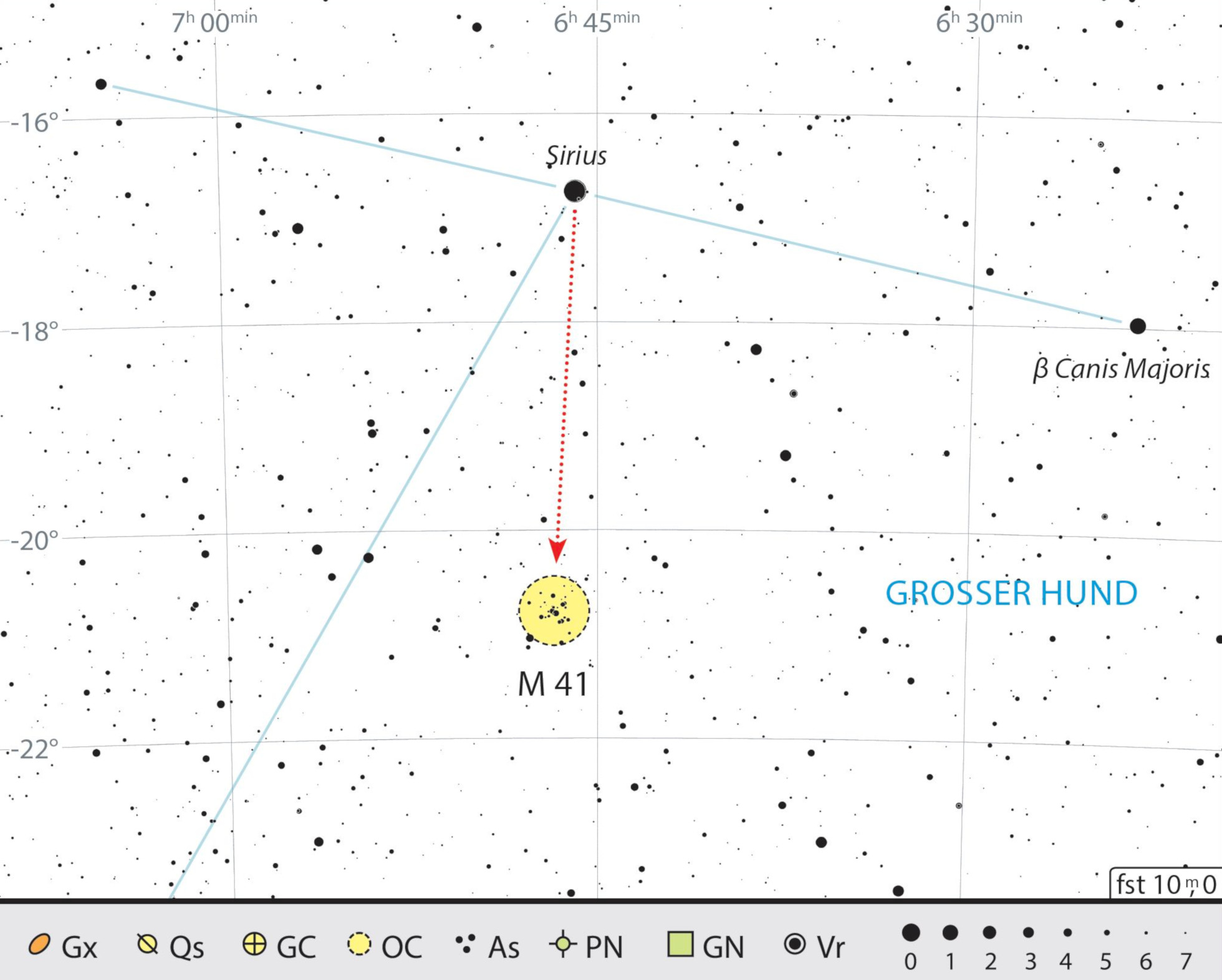 Auffindkarte von Messier 41 im Sternbild Großer Hund. J. Scholten