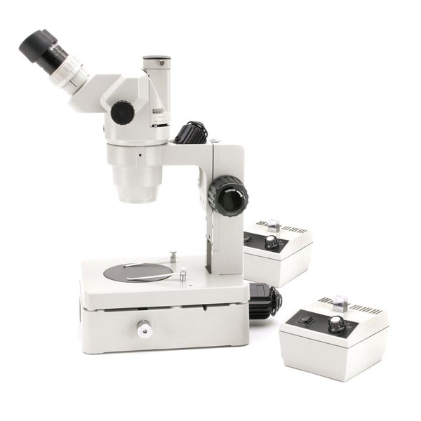Optika Stereozoommikroskop Trinokulares Zoomstereomikroskop SZR-8, Fuß mit Beleuchtung, 2 Leuchten