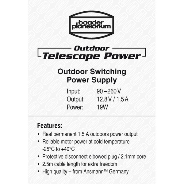 Baader Outdoor Telescope Power Schaltnetzteil 12,8V / 1,5A 19W mit Winkelstecker