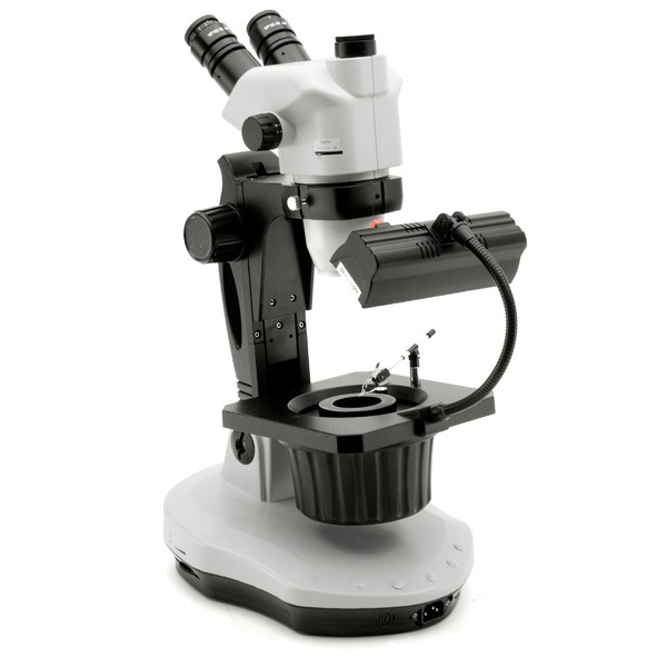 Optika Zoom-Stereomikroskop OPTIGEM-4, trinokulares gemmologisch, kippbares Stativ