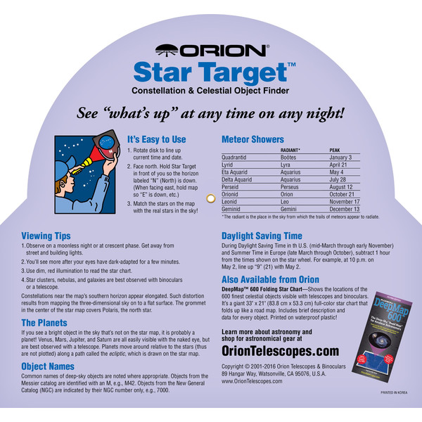 Orion Sternkarte Star Target Planisphere 40-60 degree north