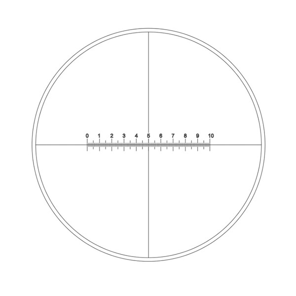 Motic Mikrometerstrichplatte Strichplatte mit Skala (10mm in 100 Teilen) und Fadenkreuz (Ø19mm)