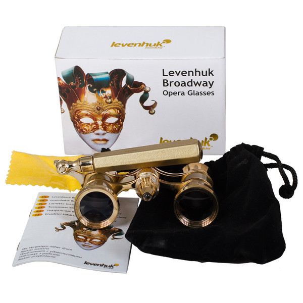 Levenhuk Opernglas Broadway 3x25 gold mit Lorgnette und LED-Licht
