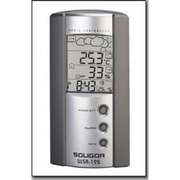 Soligor LCD-Wetterstation mit Funkthermometer, Funkhygrometer und Funkuhr WSR-195