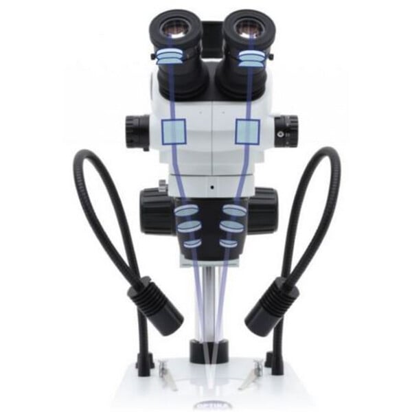 Optika Zoom-Stereomikroskop SZO-2, trino, 6.7-45x, Säulenstativ, ohne Beleuchtung