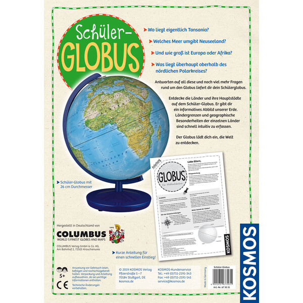 Kosmos Verlag Kinderglobus Schülerglobus physisch 26cm