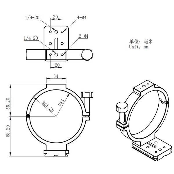 ZWO Fotostativadapter für gekühlte ASI Kameras 90mm