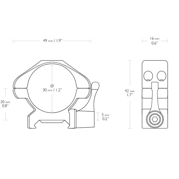 HAWKE Präzisionsringmontage aus Stahl 30mm 2 Stück Weaver Niedrig - Hebel