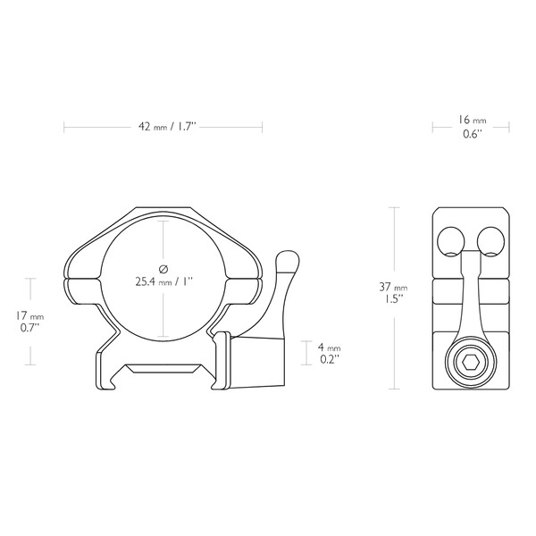 HAWKE Präzisionsringmontage aus Stahl 1 Inch 2 Stück Weaver Niedrig - Hebel