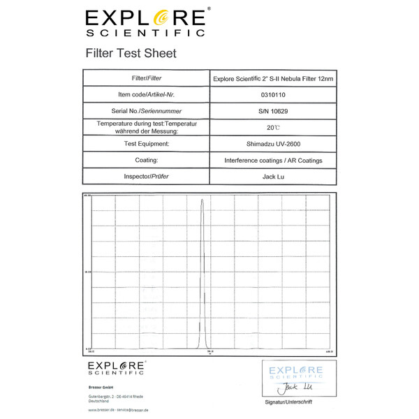 Explore Scientific Filter SII 12nm 2"