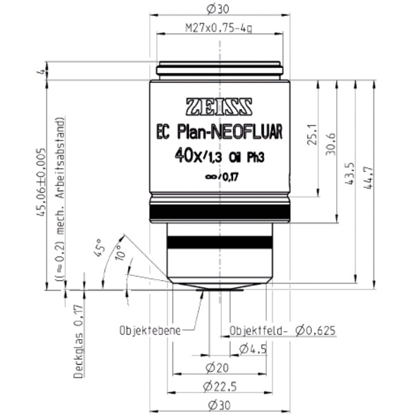 ZEISS Objektiv EC Plan-Neofluar, Ph3, 40x/1,30 Oil  wd=0,21mm