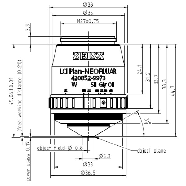 ZEISS Objektiv LCI Plan-Neofluar 25x/0,8 Imm Korr DIC wd=a=0,21mm