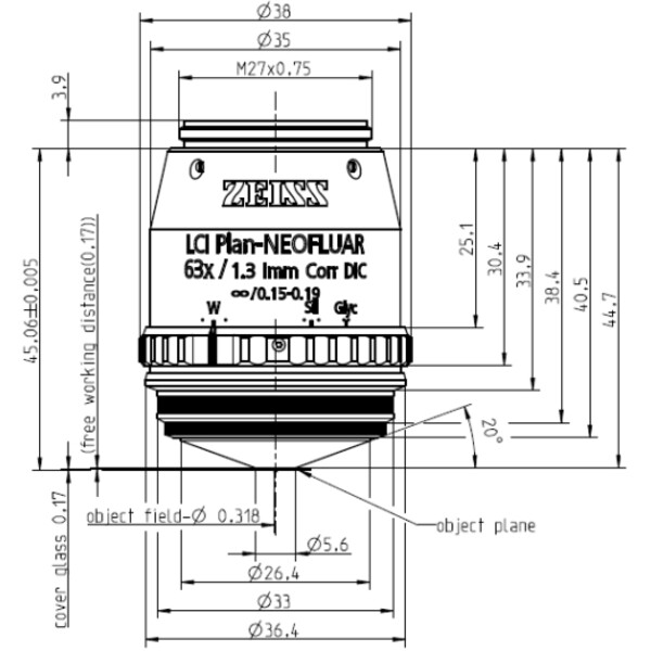 ZEISS Objektiv LCI Plan-Neofluar 63x/1,3 Imm Korr DIC wd=0,17mm