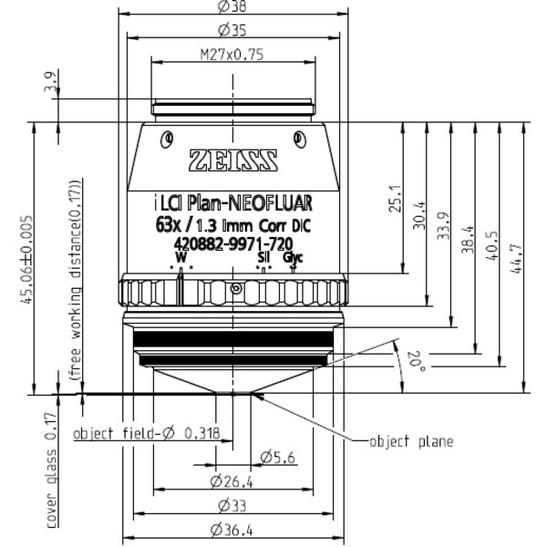 ZEISS Objektiv i LCI Plan-Neofluar 63x/1,3 Imm Korr DIC wd=0,17mm