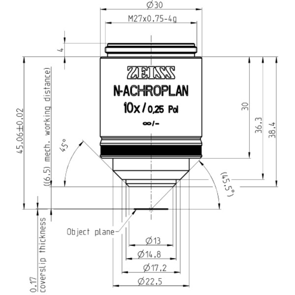 ZEISS Objektiv N-Achroplan 10x/0,25 Pol wd=6,5mm