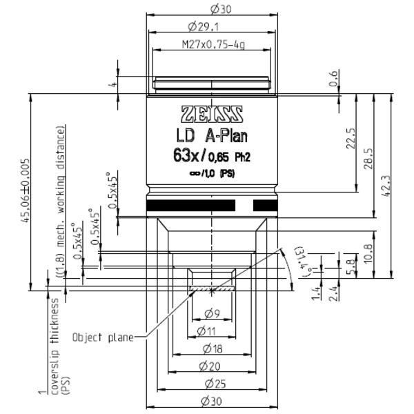 ZEISS Objektiv LD A-Plan 63x/0,65 Ph2 wd=1,8mm