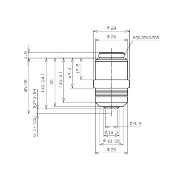 Evident Olympus Objektiv LPLN40X/0.65, plan, infinity, dry, w.d.3.4-4.10, Deckglas 0-1.00