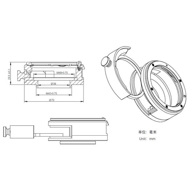 Pierro Astro Adapter Canon EOS - T2 mit ZWO Filterhalterung