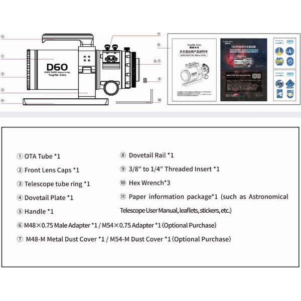 ToupTek Apochromatischer Refraktor HOPE D60 60/280 f/4.66