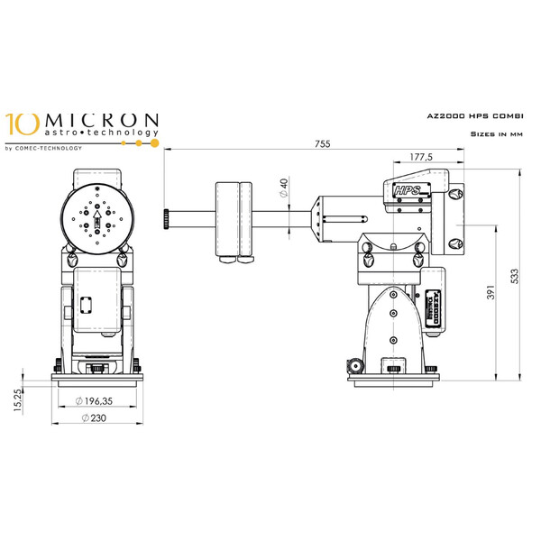 10Micron Montierung AZ 2000 HPS Combi