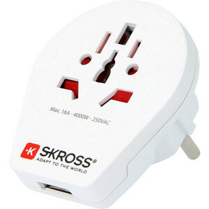 Skross Netzteil Reiseadapter World to Europe mit USB