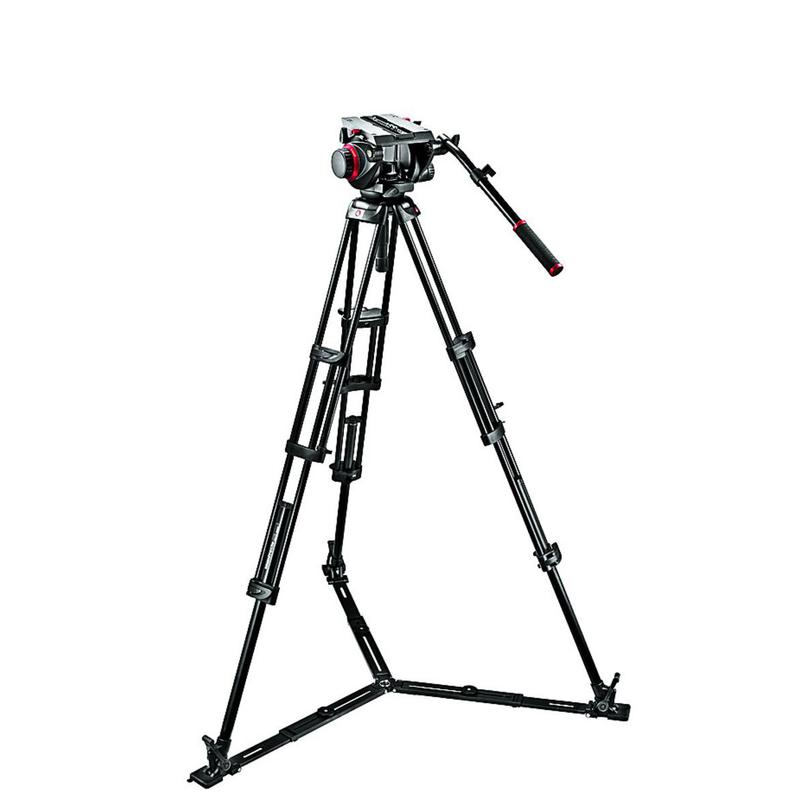 Manfrotto Aluminium-Dreibeinstativ Stativ-Set mit Pro Fluid Video-Neiger 509HD und Doppelrohr-Stativsystem 545GBK mit Bodenspinne