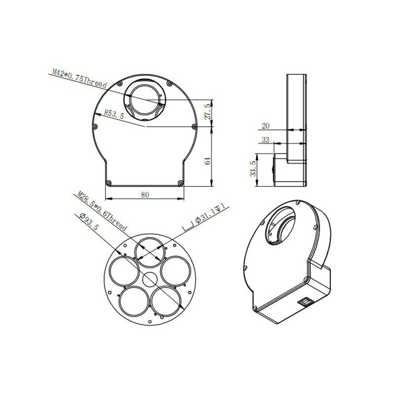 ZWO Motorisiertes Filterrad EFWmini 5 x 1,25"/ 5 x 31 mm