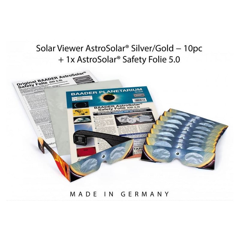 Baader Sonnenfinsternis-Brille Sonnenfilter-Set: 10xAstroSolar® Silver/Gold Brillen und 1xAstroSolar-Folie
