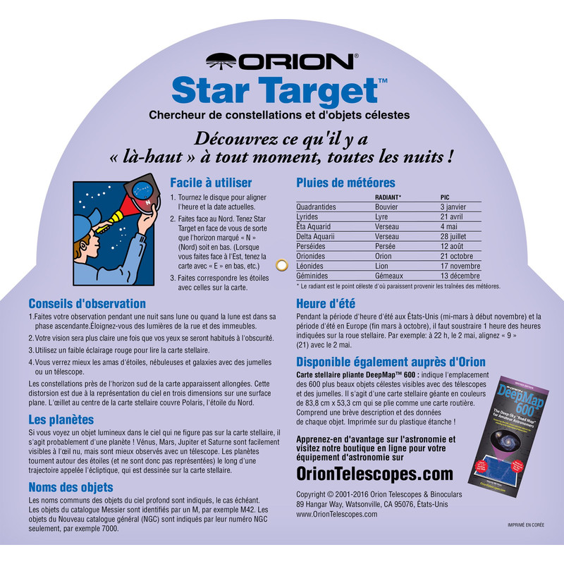 Orion Sternkarte Planisphère Star Target 40 à 60 degrés