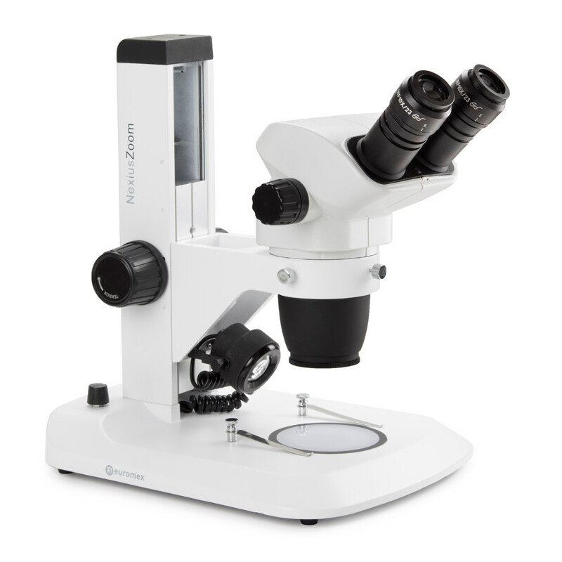 Euromex Zoom-Stereomikroskop NZ.1702-S, NexiusZoom Evo, 6,5x to 55x, Zahnstangenstativ, 3 W LED, Auf-u. Durchlicht, bino