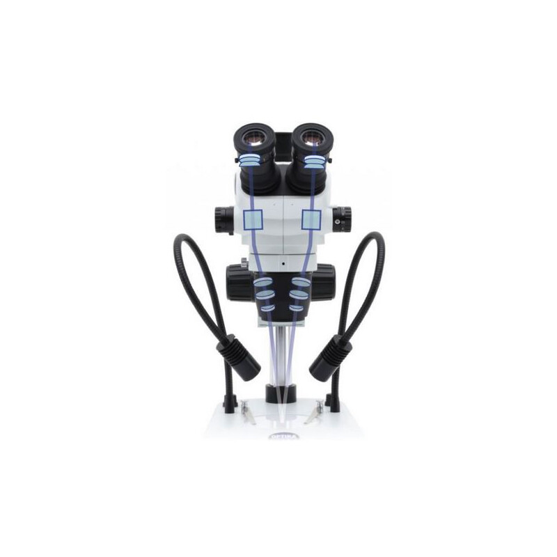 Optika Zoom-Stereomikroskop SZO-10,  trino, 6.7-45x, überhängend, 2-Arm, ohne Beleuchtung
