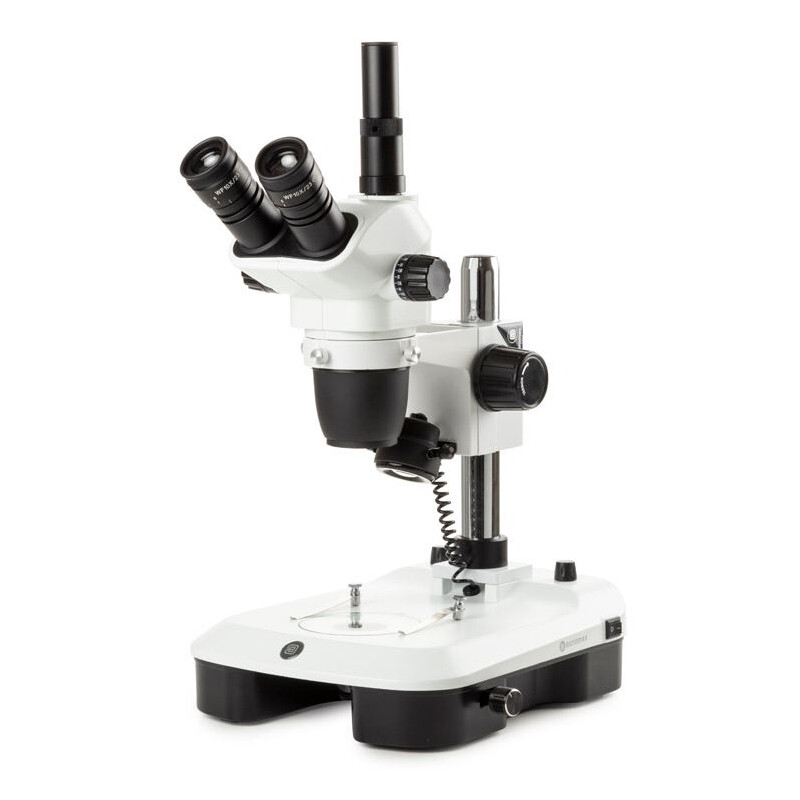 Euromex Zoom-Stereomikroskop NZ.1903-M, 6.7-45x, Säule,  Auf-u. Durchlicht, trino, Spiegel f. Dunkelfeld, Embryologie