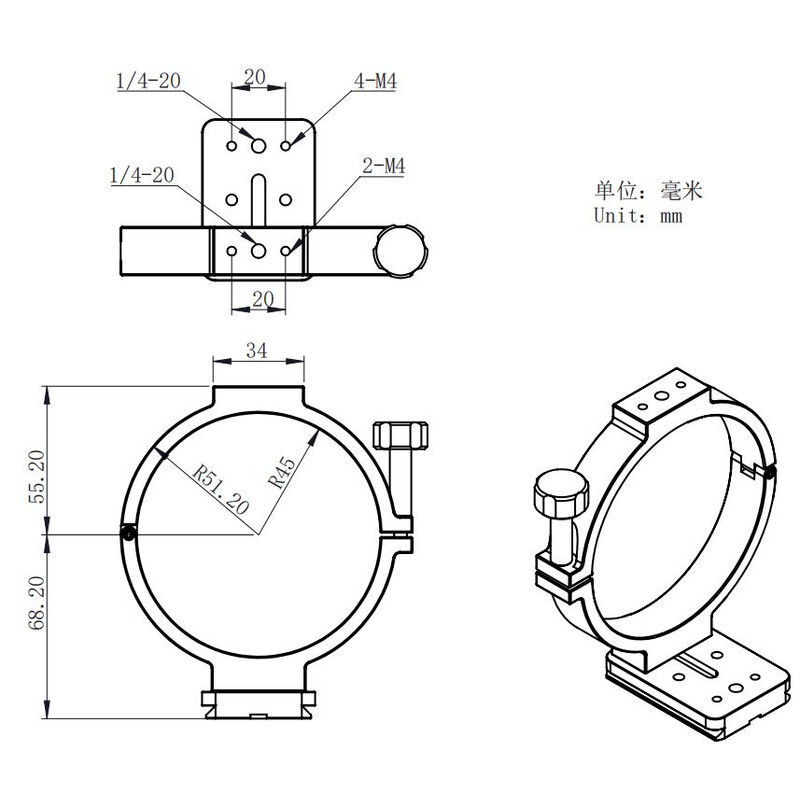 ZWO Fotostativadapter für gekühlte ASI Kameras 90mm