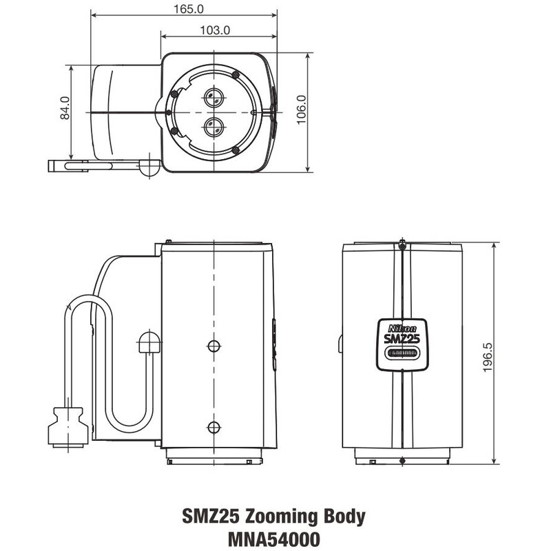 Nikon Stereokopf SMZ25, motorized, parallel optics, achromate, Zoom Head, bino, 6.3-157.5x, click stop, ratio 25:1, 15°