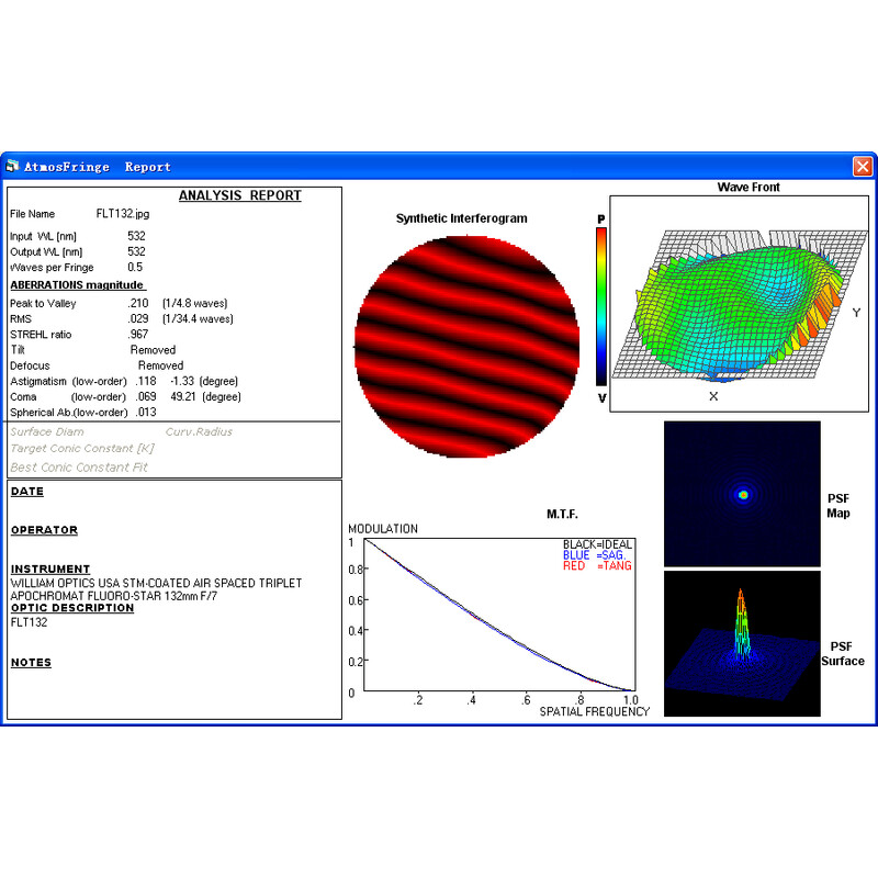 William Optics Apochromatischer Refraktor AP 132/925 Fluorostar Blue OTA