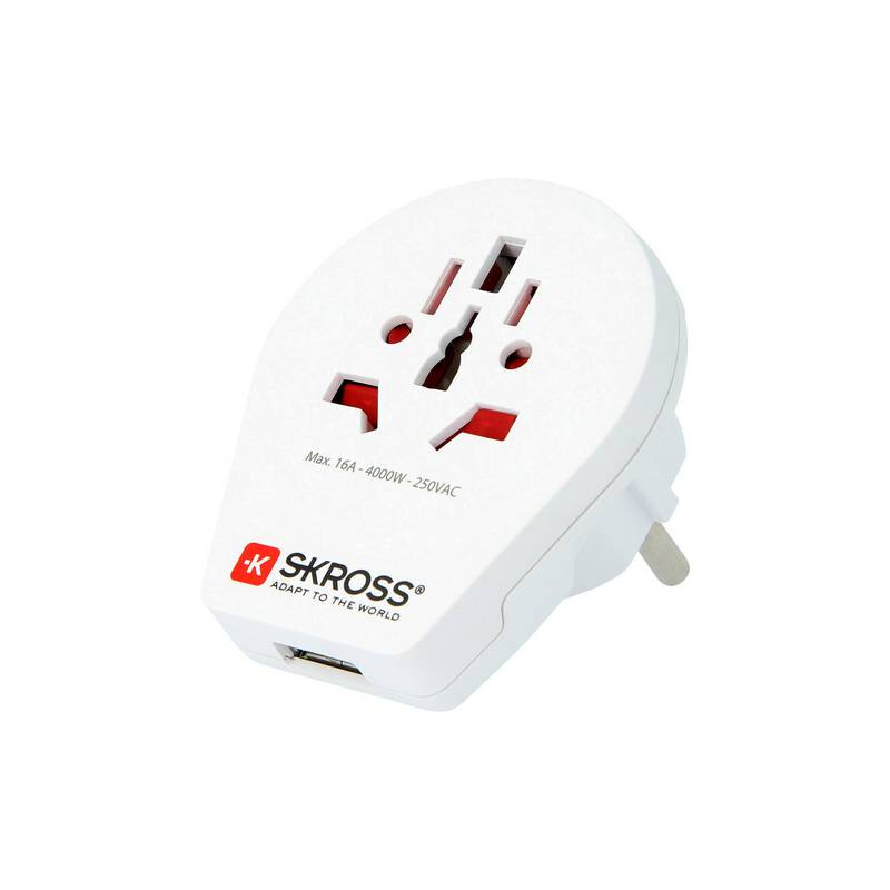 Skross Netzteil Reiseadapter World to Europe mit USB