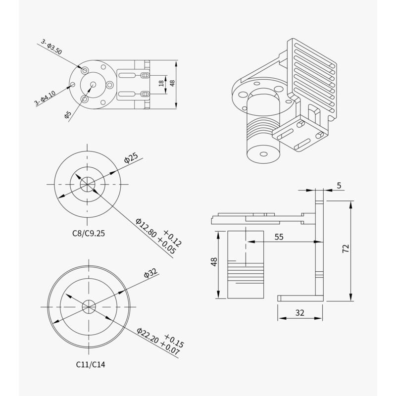 ZWO Adapter für EAF Fokusmotor an Celestron C8 & C9.25
