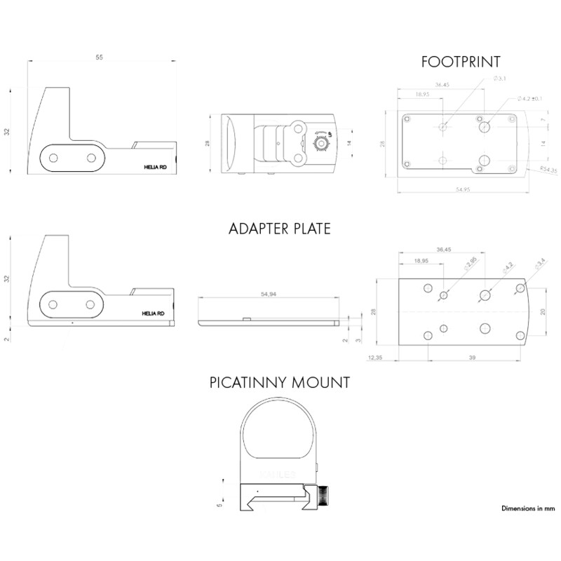 Kahles Zielfernrohr Leuchtpunktvisier HELIA RD Picatinny/Weaver Mount, 2 MOA Dot