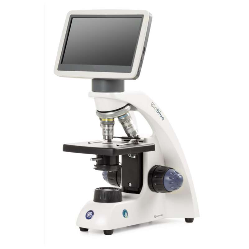 Euromex Mikroskop BioBlue, BB.4200-LCD, 7 inch LCD Bildschirm, SMP 4/10/S40x Objektiven, DIN, 40x - 400x, 10x/18, LED, 1W, einfacher Objekttisch
