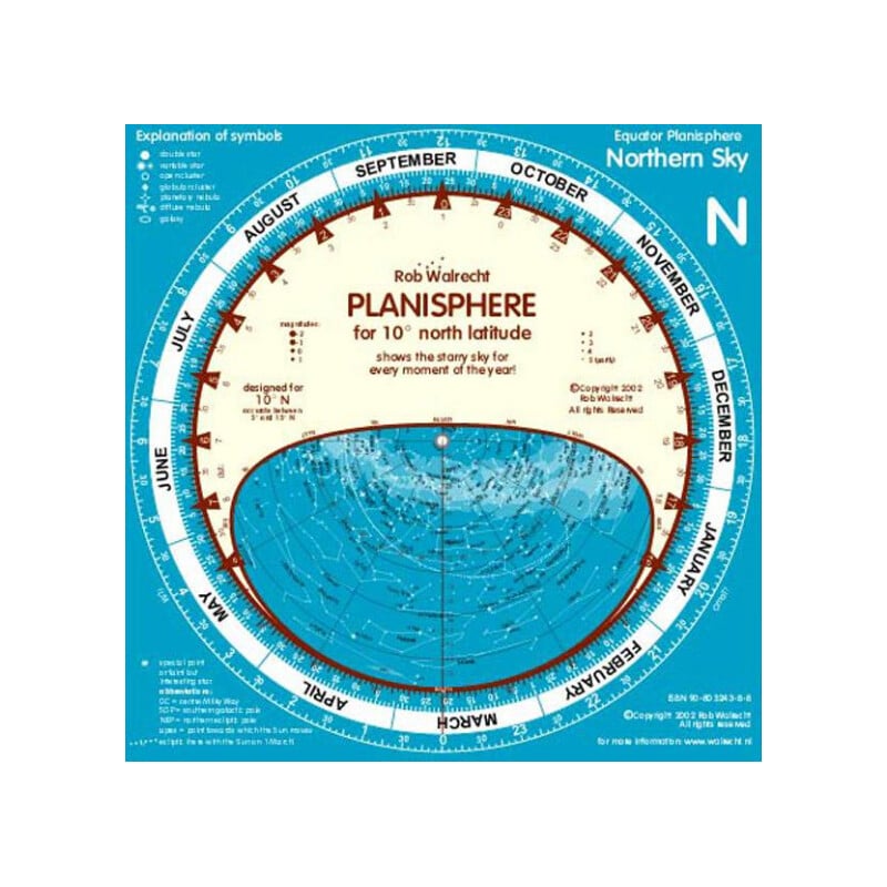 Rob Walrecht Sternkarte Planisphere 10°N 25cm
