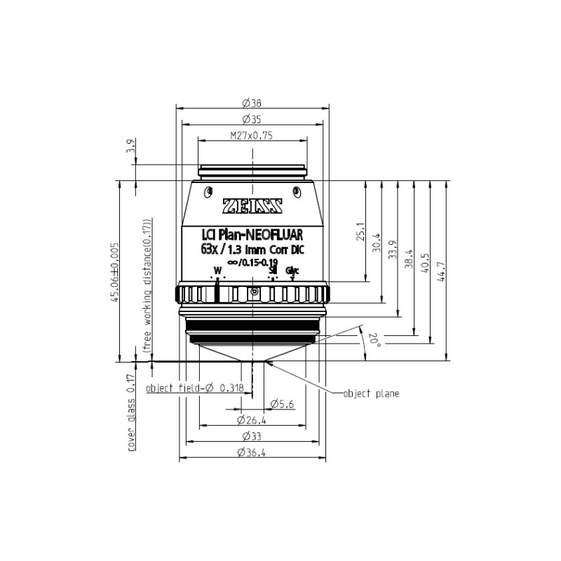 ZEISS Objektiv LCI Plan-Neofluar 63x/1,3 Imm Korr DIC wd=0,17mm