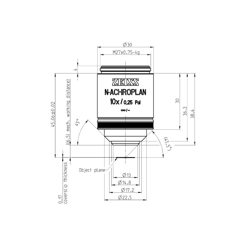 ZEISS Objektiv N-Achroplan 10x/0,25 Pol wd=6,5mm