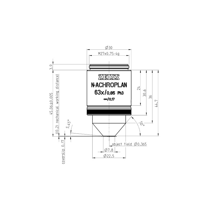 ZEISS Objektiv N-Achroplan 63x/0,85 Ph3 wd=0,20mm